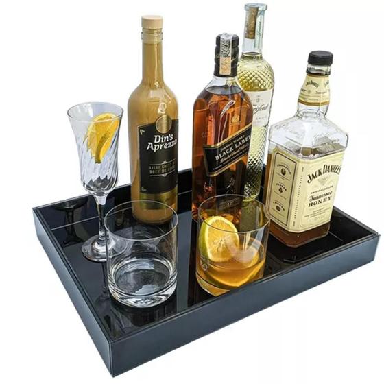 Imagem de Bandeja Decorativa Espelhada de Mesa para Bebidas Taças - Preto 30x20