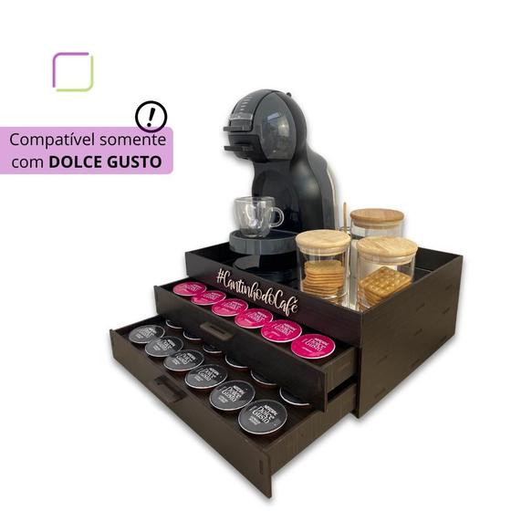 Imagem de Bandeja Decorativa Espelhada Marrom 2 Gavetas Porta 48 Capsulas Dolce Gusto Cantinho do Cafe Organizador Mdf