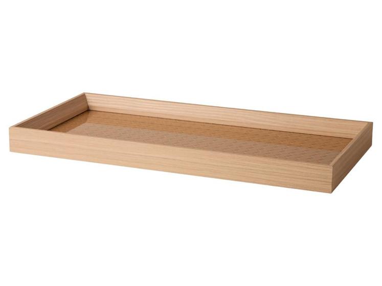 Imagem de Bandeja Decorativa Multiuso Madeira Com Revestimento Fundo PU E Vidro Decoração Mesa Posta Porta Objetos