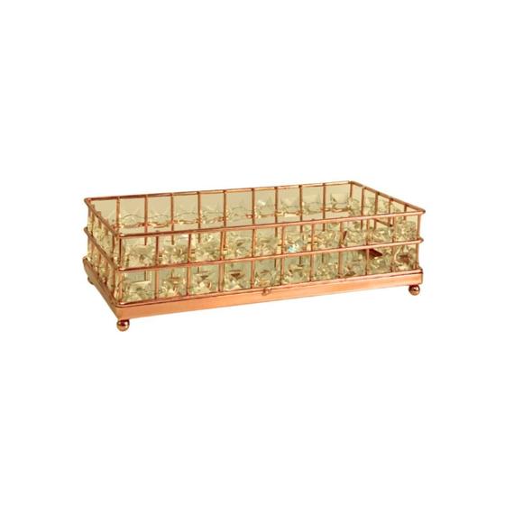 Imagem de Bandeja Decorativa para Lavabo com Formato Retangular na cor Dourada com Detalhes 10x5x20cm