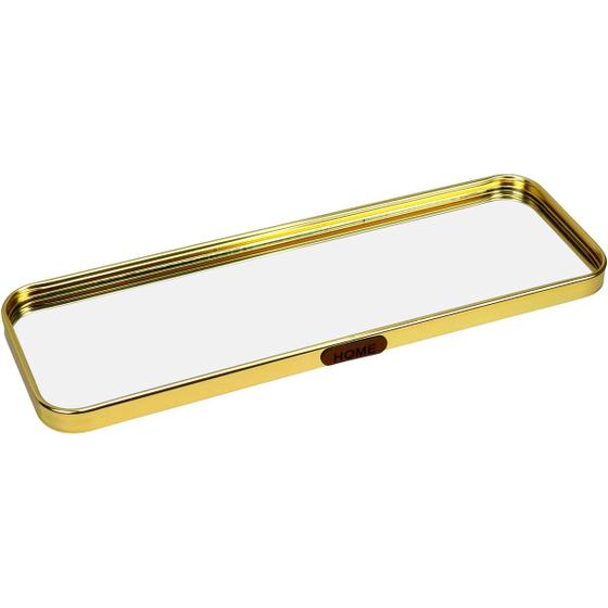 Imagem de BANDEJA DECORATIVA PARA SERVIR RETANGULAR HOME&CO COM ESPELHO METAL 1x35x10cm DOURADO