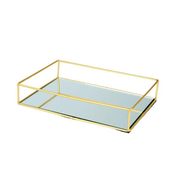 Imagem de Bandeja Decorativa Retangular em Metal Espelho 20x12 Dourado