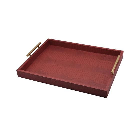 Imagem de Bandeja Decorativa Servir Resistente Em MDF Com Alça Dourada