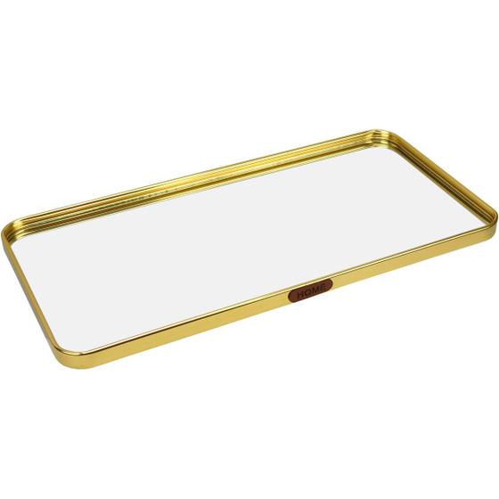 Imagem de BANDEJA DECORATIVO PARA SERVIR RETANGULAR HOME&CO COM ESPELHO METAL 1x40x20cm DOURADO