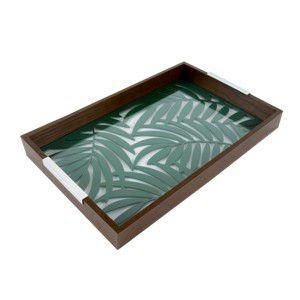 Imagem de Bandeja em madeira c/ vidro 47x32x5cm Leaves Verde - Woodart