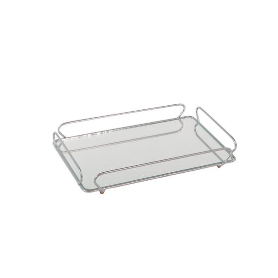 Imagem de Bandeja Espelhada Decorativa Ana 15x25cm Prata para Decoração de Ambientes