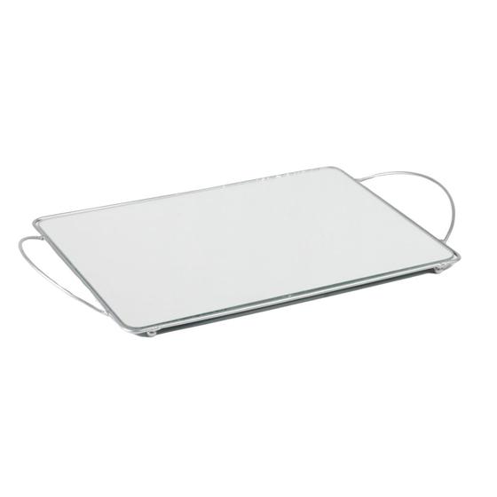 Imagem de Bandeja Espelhada Decorativa com Alça 20x30cm Prata para Decoração de Ambientes