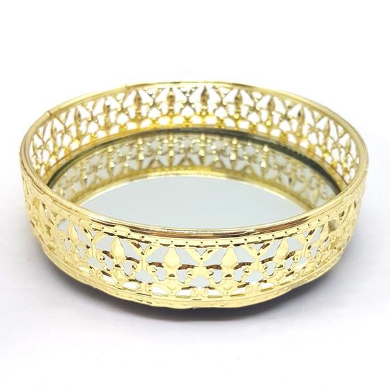 Imagem de Bandeja Espelhada Decorativa Gold Cozinha Lavabo Sala 13cm