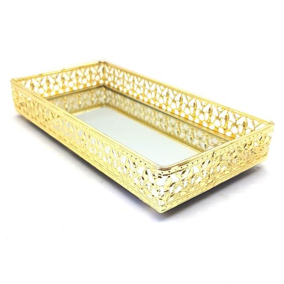 Imagem de Bandeja Espelhada Decorativa Gold Cozinha Lavabo Sala 20x10