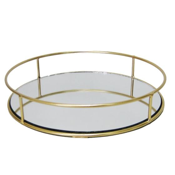 Imagem de Bandeja Espelhada Decorativa Redonda Metal Lavabo Banheiro