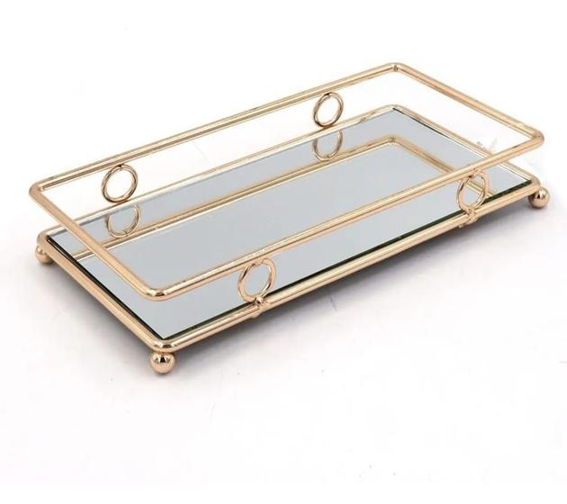 Bandeja Espelhada Retangular Decorativa Lavabo Banheiro Menor preço em Bandeja Espelhada Retangular Decorativa Lavabo Banheiro