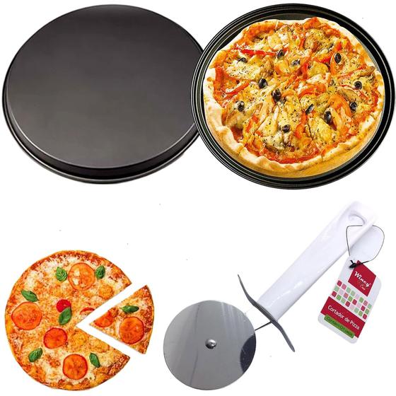 Imagem de Bandeja Forma De Pizza Redonda 36cm + Cortador De Massas Inox