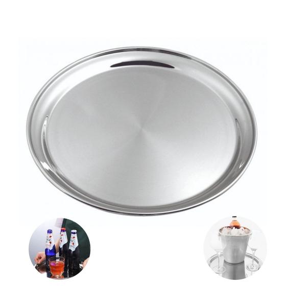 Imagem de Bandeja Garçom Inox Redonda Profissional 35 cm Restaurante