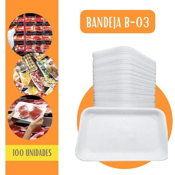 Imagem de Bandeja Isopor B3 rasa para salgados e frios - C/100