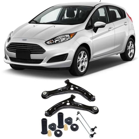 Imagem de Bandeja + Kit Batente + Bieleta Ford New Fiesta Dianteira 2011 Até 2018 O Par