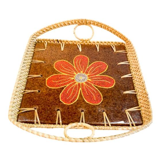 Imagem de Bandeja lombok floral rattan e ceramica artesanal