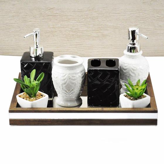 Imagem de Bandeja -M CLÁSSICA- Lavabo Banheiro Espelhada Pés Silicone Madeira cor Marrom - 22x32x4