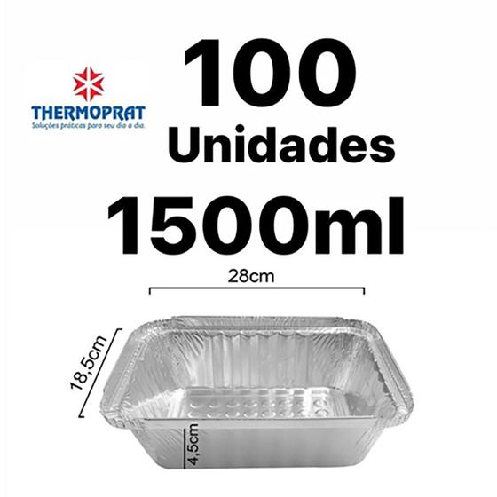 Imagem de Bandeja Marmitex 1500ml Alumínio - 100 Unidades Thermoprat