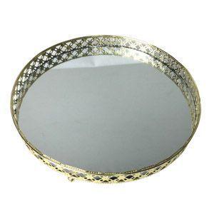 Imagem de Bandeja metal c/espelho round x edge dourada gde 25 x 25 x 3,7 cm