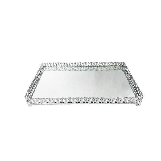 Imagem de Bandeja Metal Com Espelho Com Pé Prata 24X14,5Cm Class Home