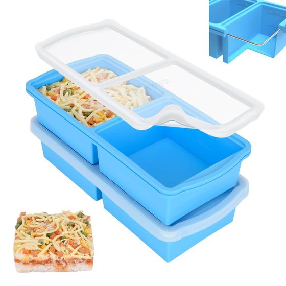 Imagem de Bandeja para congelador ZIP STANDING de silicone com tampa, 500mL, contando com sopa.