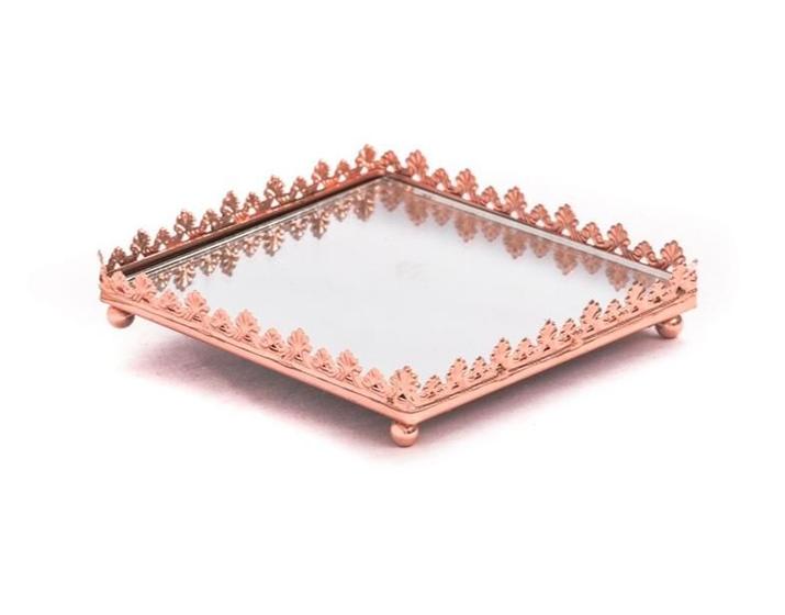 Imagem de Bandeja para Lavabo com Formato Quadrado na cor Rosê Gold com Espelho 13x2,5cm