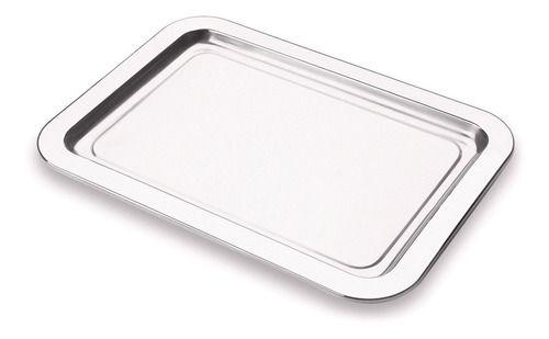 Imagem de Bandeja Pop Aço Inox Retangular Rasa Servir Café Chá Prateada Sofisticada Moderna Espelhada Mesa Decorada Hotel da Manhã
