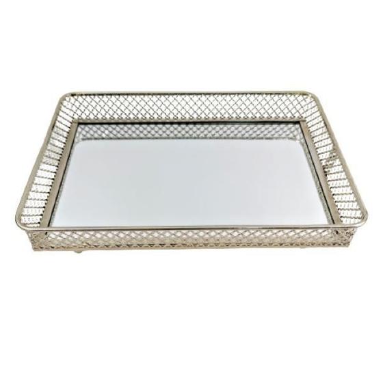 Imagem de Bandeja Prata 5X29X20Cm Com Espelho Em Metal Retangular