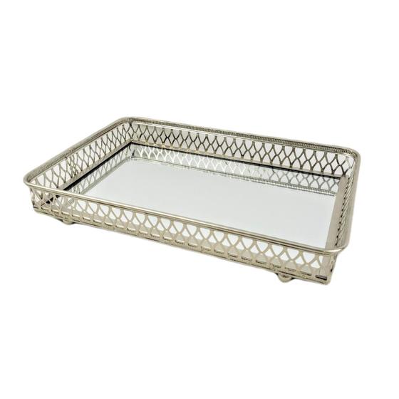 Imagem de Bandeja Prata 5X30X20Cm Com Espelho Em Metal Retangular