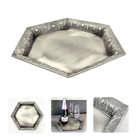 Imagem de Bandeja Prata Decorativa Hexagonal 37Cm Decoração M