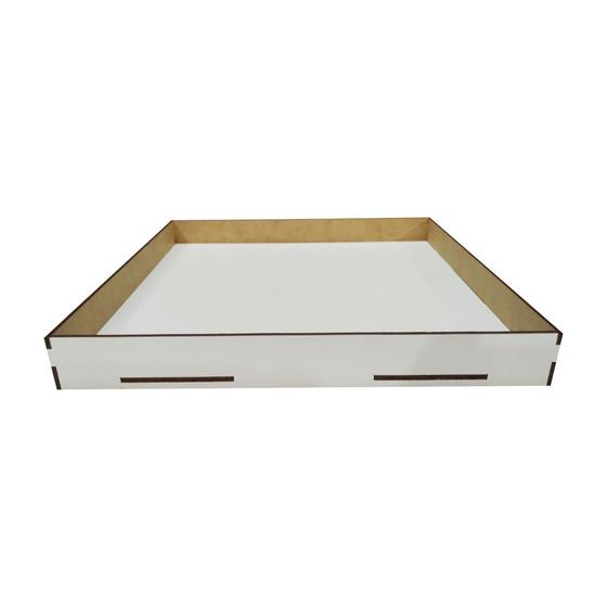 Imagem de Bandeja Quadrada Em Mdf Branco Com Aba 30x30x3 cm Decoração