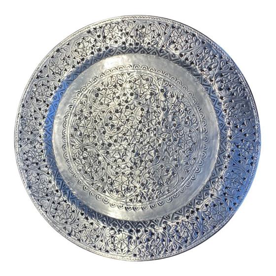 Imagem de Bandeja Redonda Decor Alpaca Metal Flores 70 cm