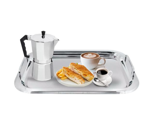 Imagem de Bandeja Retangular Em Aço Inox Com Alça Travessa Servir café