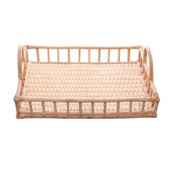 Imagem de Bandeja Retangular em Rattan Com Alça Nature 37x27cm Wolff