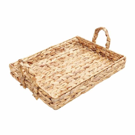 Imagem de Bandeja retangular fibra natural rústica 30X40X6Cm com alça servir café da manhã Rafimex