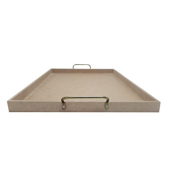Imagem de Bandeja Retangular Lisa Simples com Alça 32x27x2 Kit 3un Mdf 6mm Madeira