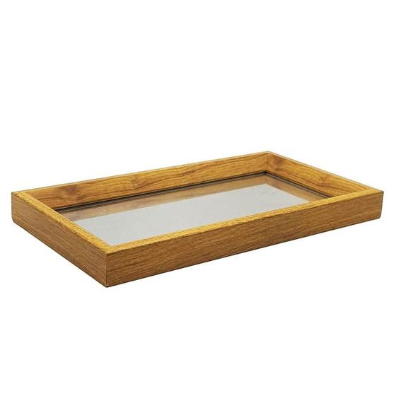 Imagem de Bandeja retangular rústica de MDF com fundo espelhado