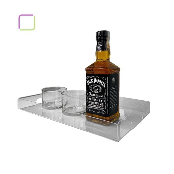 Imagem de Bandeja retangular travessa 31x19x3 cm acrilica transparente suporte bebida copos adega