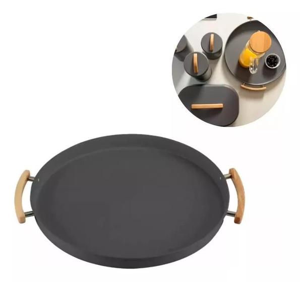 Imagem de Bandeja Servir Decorativa Redonda Metal Bambu Sense - Chumbo