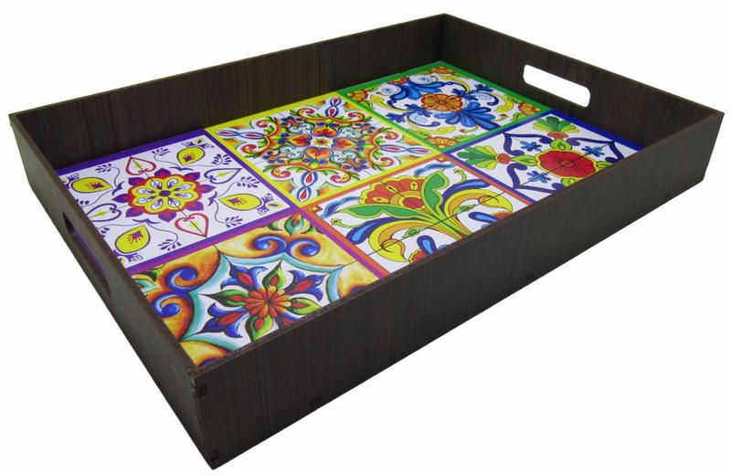 Imagem de Bandeja Super Luxo Retangular Decorativa Azulejo 35x25x4