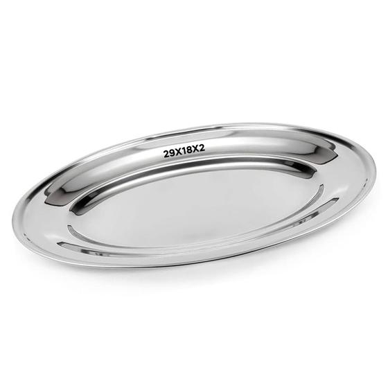 Imagem de Bandeja Travessa De Inox Oval Rasa Para Servir Porção29x18x2