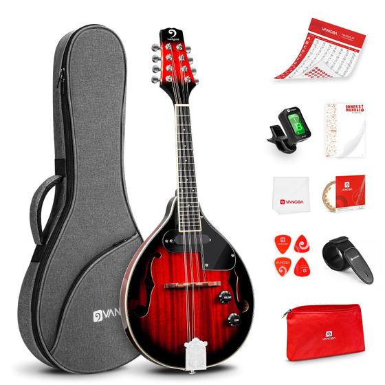 Imagem de Bandolim Acústico Elétrico Vangoa A Style 8 Cordas - Mogno