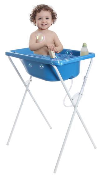 Imagem de Banheira Com Suporte Bebê Infantil Baby Criança Azul Resistente 34L Barato