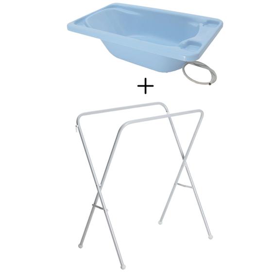 Imagem de Banheira de Bebê Azul Pastel Rigída Plastica Galzerano + Suporte