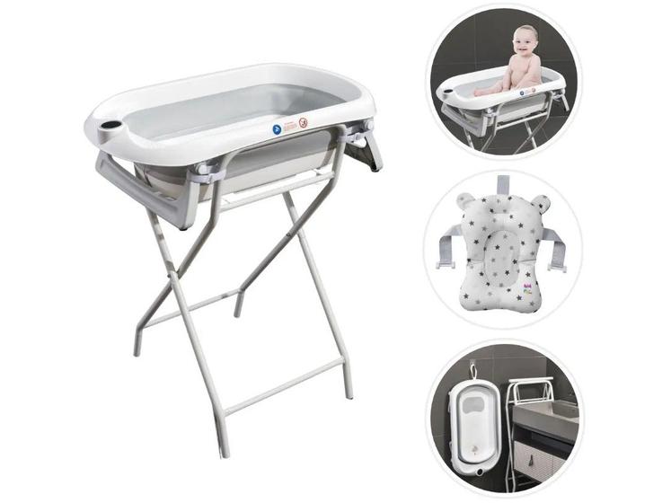 Banheira Para Bebê Dobrável C/Suporte Wish Branco Maxi Baby Imagem de Banheira Para Bebê Dobrável C/Suporte Wish Branco Maxi Baby