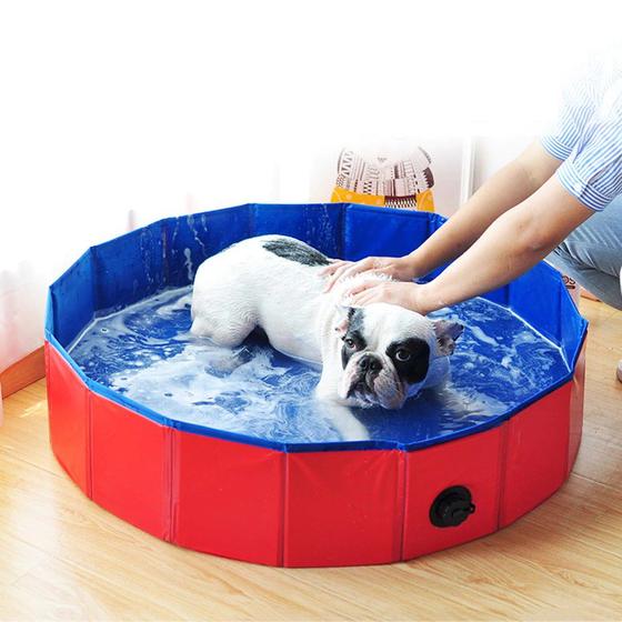 Imagem de Banheira Piscina Dobravel para Cães Gato 130 litros em Pvc Antideslizante 100cm(diam) x 30cm(alt)