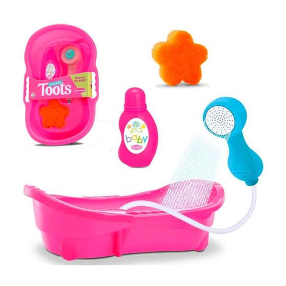 Imagem de Banheira Rosa Grande Com Chuveiro Para Bonecas Brinquedo Infantil Sai Água