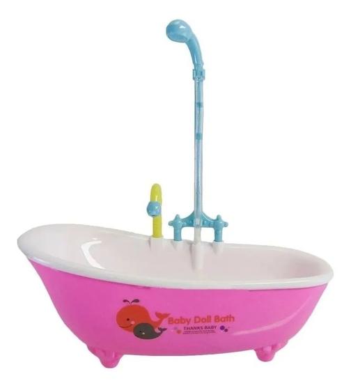 Imagem de Banheira Rosa Grande Para Bonecas Com Chuveiro Brinquedo Infantil Sai Água