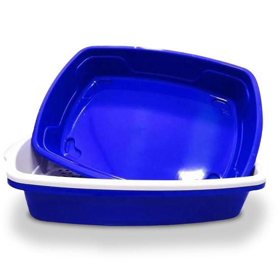 Imagem de Banheiro para Gatos Furba 3 Camadas com Peneira cor Azul - FOUR PLASTIC