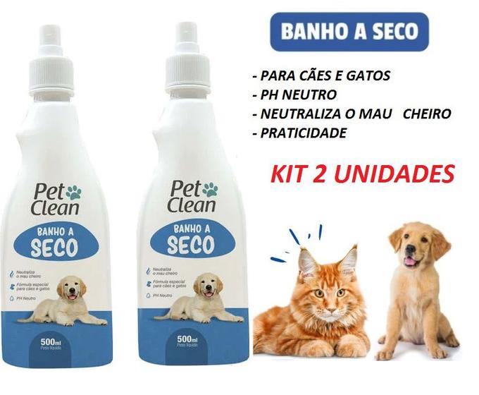 Banho A Seco Cães Shampoo Para Cachorros Kit 2 Higiene Pet Petclean